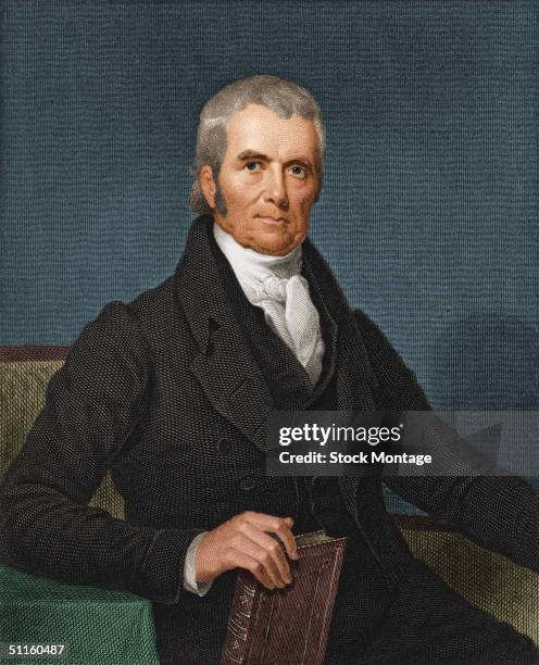 Engraved portrait of American Chief Justice of the Supreme Court John Marshall , early 1800s.