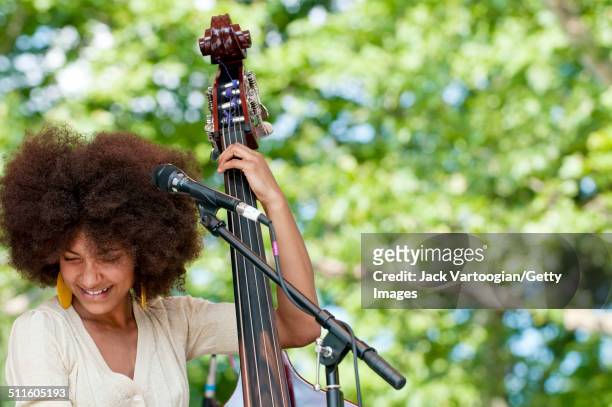 American Jazz musician Esperanza Spalding leads her quartet during a performance at Central Park SummerStage, New York, New York, June 28, 2009.
