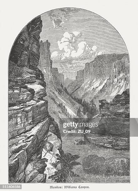 williams canyon, colorado, usa, wood engraving, published in 1880 - manitou springs stock illustrations