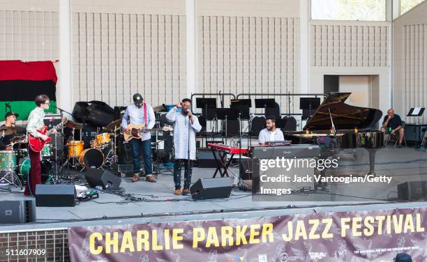 American Jazz composer and musician Kris Bowers plays keyboards as he leads his band during a performance in the 22nd Annual Charlie Parker Jazz...