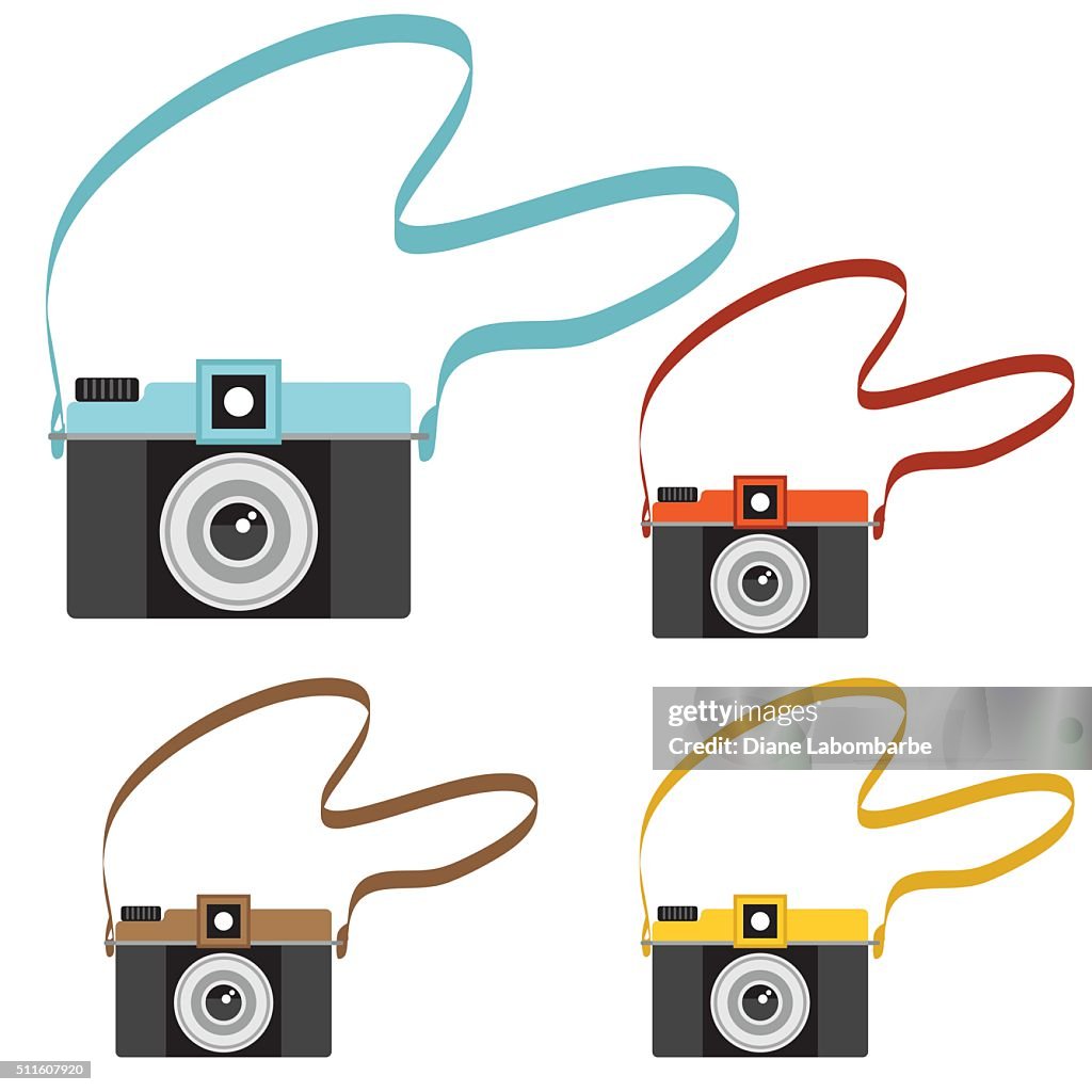Cute Cartoon Retro Cameras With Straps