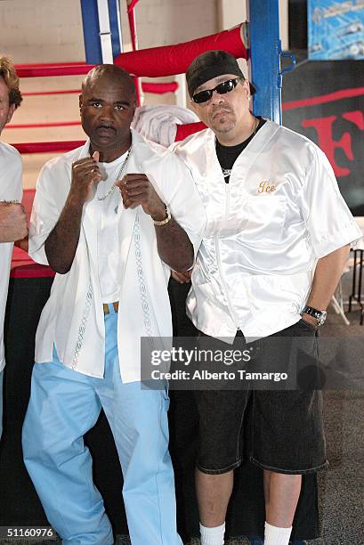 Boxer Glen Johnson and actor Ice-T at the Fight Club where a press conference was held to promote Glen Johnson's upcoming IBF Light Heavyweight Fight...