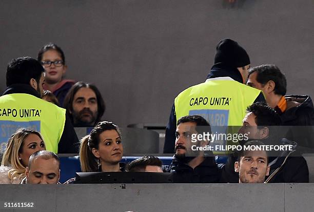 Italy's AS Roma forward Francesco Totti sits in the stand during the italian Serie A football match Roma vs Palermo at the Olympic Stadium in Rome on...