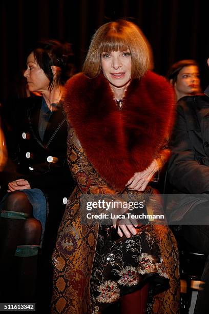 Anna Wintour attends the Alexander McQueen FW16 Women's showshow during London Fashion Week Autumn/Winter 2016/17 at on February 21, 2016 in London,...