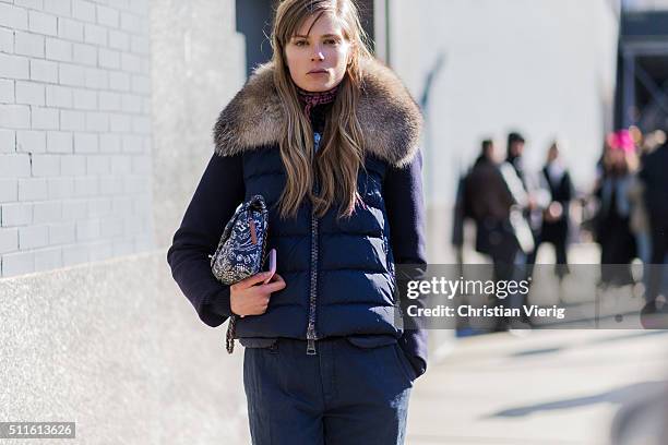 Danish model Caroline Brasch Nielsen seen outside Calvin Klein during New York Fashion Week: Women's Fall/Winter 2016 on February 18, 2016 in New...