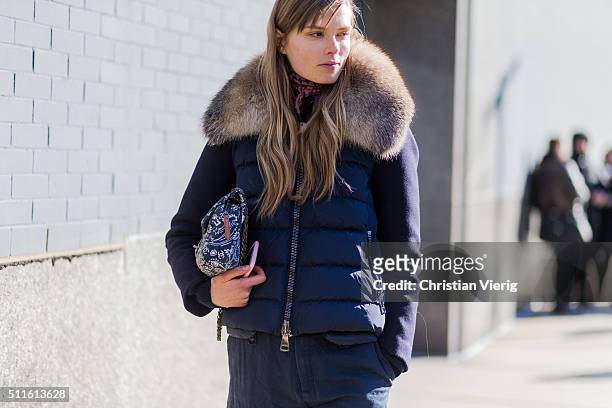 Danish model Caroline Brasch Nielsen seen outside Calvin Klein during New York Fashion Week: Women's Fall/Winter 2016 on February 18, 2016 in New...
