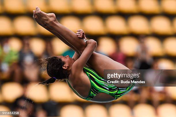 Gabriela Belem Agundez Garcia of Mexico competes in the women's 10m semifinal springboard as part of the 2016 FINA Diving World Cup at Maria Lenk...