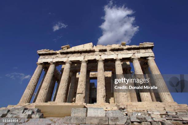 General view of the Parthenon, which was constructed in 447 to 432BC when the Athenian Empire was at the height of its power, on August 11, 2004...