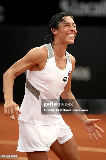 Francesca Schiavone of Italy celebrates defeating Shelby Rogers of the United States in the final during the Rio Open at Jockey Club Brasileiro on...