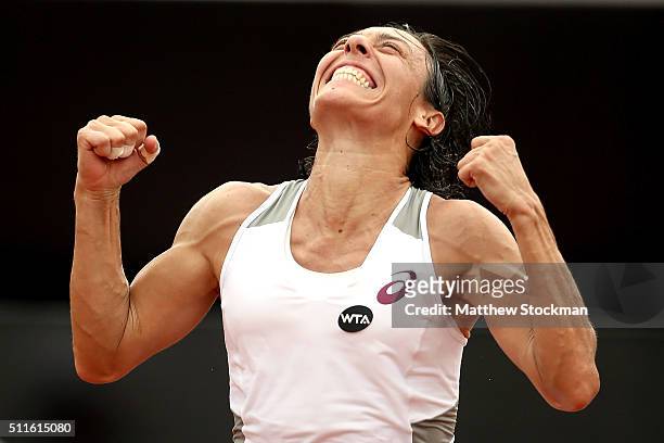 Francesca Schiavone of Italy celebrates defeating Shelby Rogers of the United States in the final during the Rio Open at Jockey Club Brasileiro on...