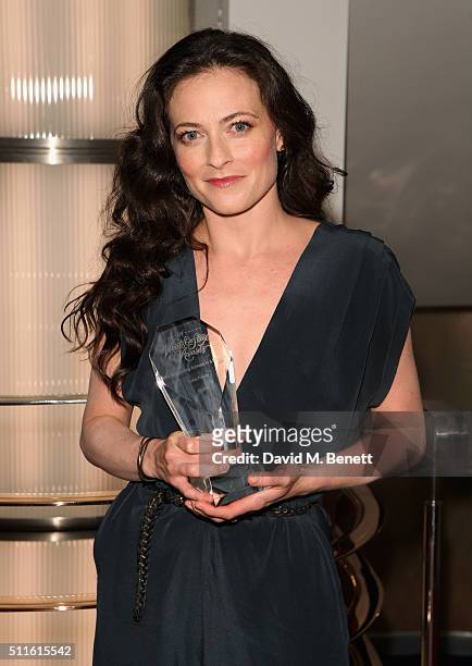 Lara Pulver with her Best Supporting Actress in a Musical award for Gypsy during the 16th Annual WhatsOnStage Awards at The Prince of Wales Theatre...