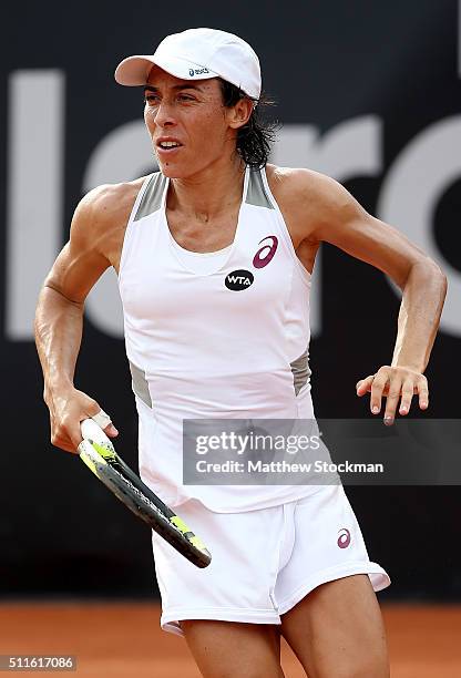 Francesca Schiavone of Italy plays Shelby Rogers of the United States during the final of the Rio Open at Jockey Club Brasileiro on February 21, 2016...