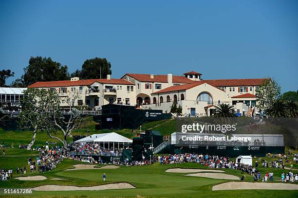 General view of the course and the clubhouse during the final round of the Northern Trust Open at Riviera Country Club on February 21, 2016 in...