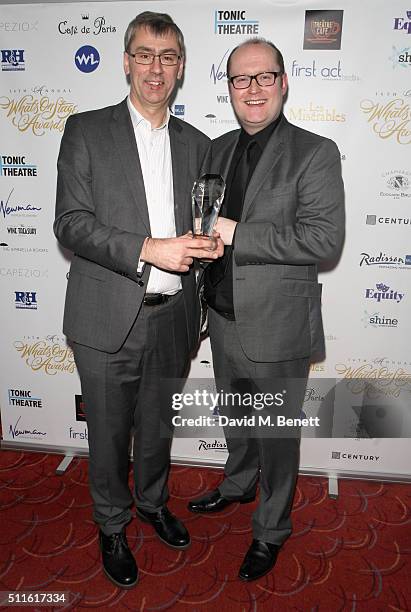 Alan Finch and Michael Harris with the Best Musical Revival award for Gypsy during the 16th Annual WhatsOnStage Awards at The Prince of Wales Theatre...