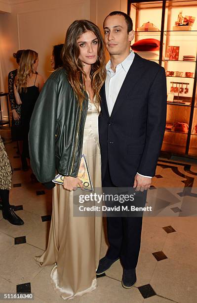 Elisa Sednaoui-Dellal and Alexander Dellal attend as mytheresa.com and Burberry celebrate the new MYT Woman at Thomas's on February 21, 2016 in...