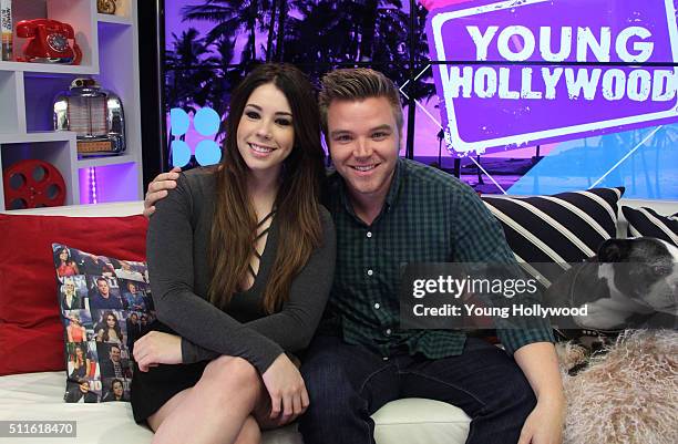 February 17: Jillian Rose Reed and Brett Davern visit the Young Hollywood Studio on February 17, 2016 in Los Angeles, California.