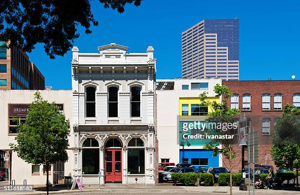 historic downtown portland - portland neon sign stock pictures, royalty-free photos & images