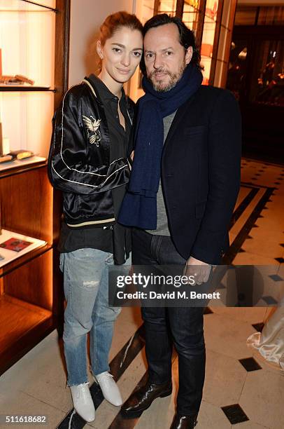 Sofia Sanchez de Betak and Alexandre de Betak attend as mytheresa.com and Burberry celebrate the new MYT Woman at Thomas's on February 21, 2016 in...