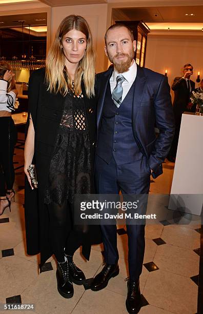 Veronika Heilbrunner and Justin O'Shea attend as mytheresa.com and Burberry celebrate the new MYT Woman at Thomas's on February 21, 2016 in London,...