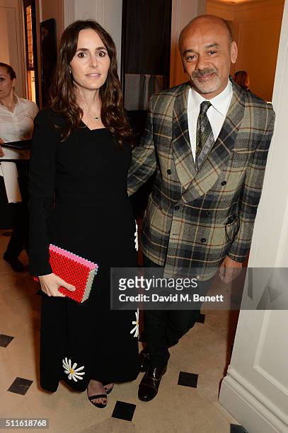 Tania Fares and Christian Louboutin attend as mytheresa.com and Burberry celebrate the new MYT Woman at Thomas's on February 21, 2016 in London,...
