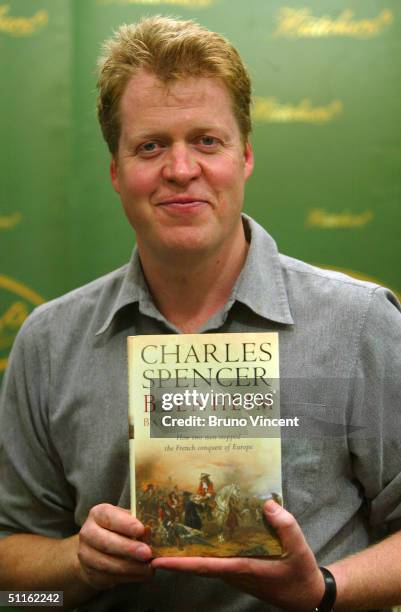 Earl Charles Spencer - brother of the late Diana, Princess Of Wales - signs copies of his new book "Blenheim: Battle For Europe" at Hatchards,...