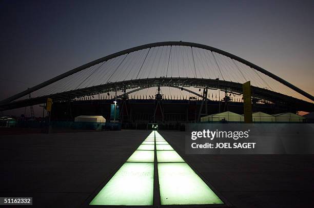 This general view shows part of the complex surrounding the Athens Olympic Sports Complex, including the Olympic Stadium , in the Greek capital, 11...