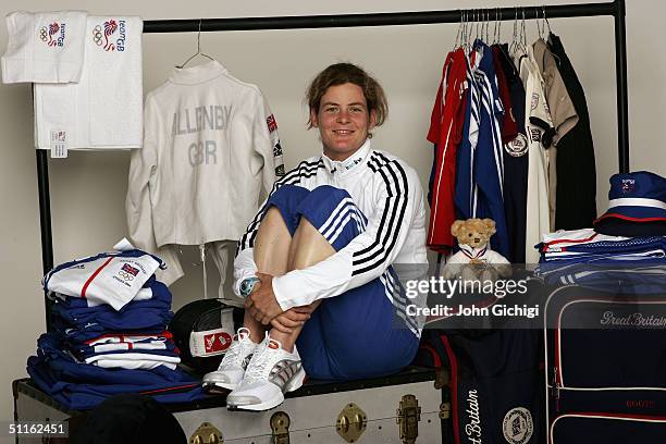 Olympic and World Championship medal winning Modern Pentathlete Kate Allenby of Great Britain is pictured following the kitting out of the British...