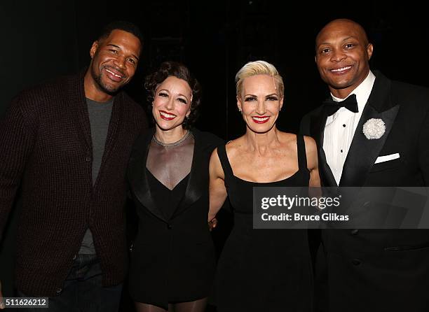 Former Football stars Michael Strahan and Eddie George pose backstage with Paige Davis and Amra Faye Wright at the hit musical "Chicago" on Broadway...