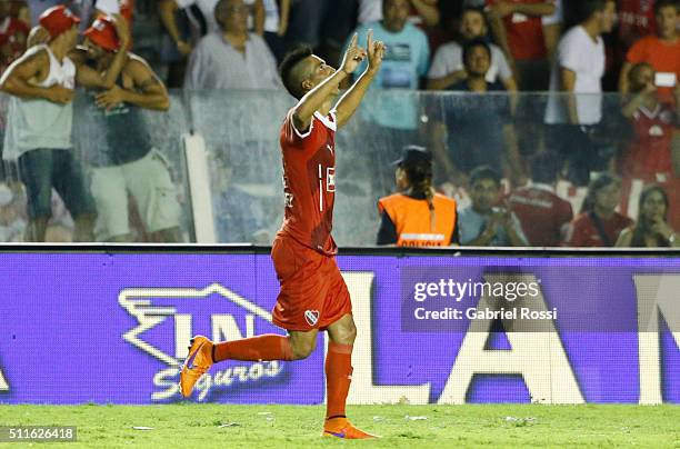 Leandro Fernandez of Independiente celebrates after scoring the first goal of his team during the 4th round match between Independiente and Racing...