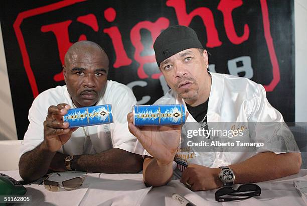 Boxer Glen Johnson and actor Ice-T pose at the Fight Club where a press conference was held to promote Glen Johnson's upcoming IBF Light Heavyweight...