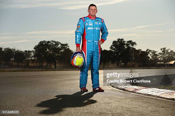 Jason Bright driver of the TEAM BOC Holden poses during a V8 Supercars portrait session on February 22, 2016 at the Winton International Raceway in...