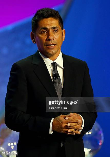 Jorge Campos walks on stage during the 2016 Copa America Centenario - Draw Ceremony at Hammerstein Ballroom on February 21, 2016 in New York City.