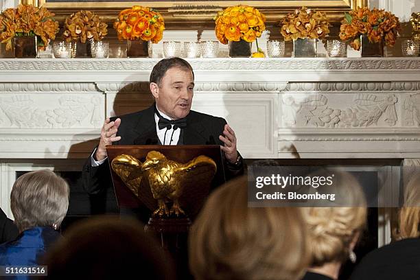 Gary Herbert, governor of Utah, speaks during a National Governors Association dinner and reception in the State Dining Room of the White House in...