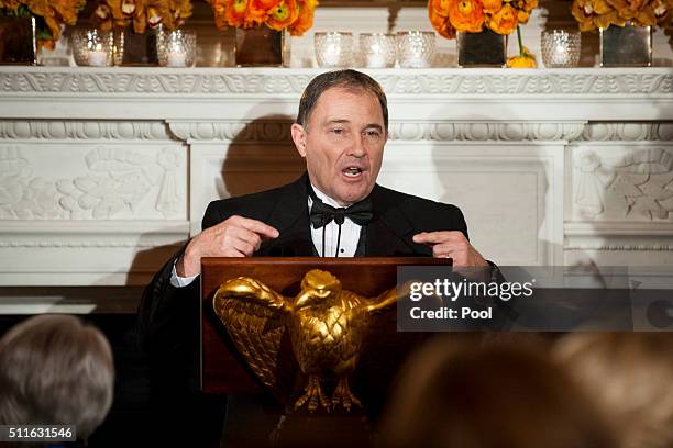 Utah Republican Gov. Gary Herbert gives remarks during the National Governors Association dinner and reception in the State Dining Room of the White...