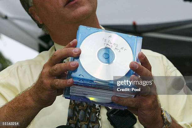 Compact discs of audio recordings between defendant Scott Peterson and his mistress Amber Frey from the period are held at the San Mateo Superior...