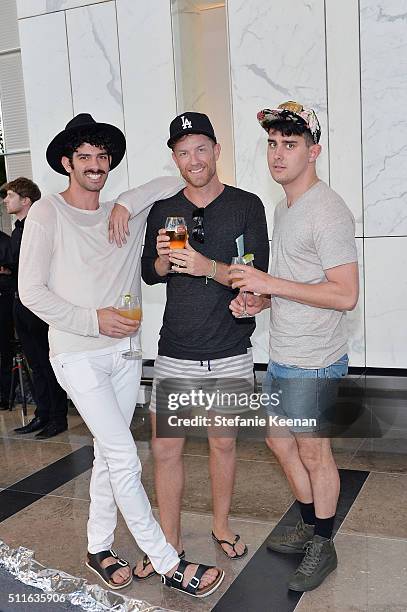 Noah Champion, Cody Vivian and Joel Buck attend Visionaire FREE in Partnership with Stella Artois at CAA on February 21, 2016 in Los Angeles,...