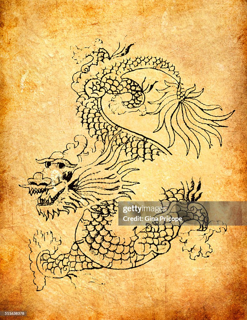 Japan, abstract dragon on grunge background