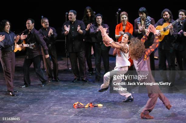 Spanish brothers and Gypsy Flamenco dancers Farruquito and Farruco perform during the World Music Institute's 'Gala de Andalucia' benefit during...