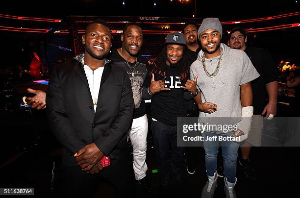 Antonio Brown, Arthur Moats, DeAngelo Williams, Ramon Foster, Mike Mitchell, and Doug Legursky of the Pittsburgh Steelers pose for a photo during the...