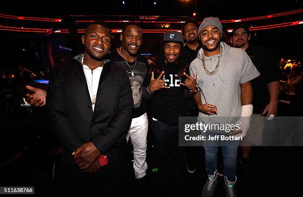 Antonio Brown, Arthur Moats, DeAngelo Williams, Ramon Foster, Mike Mitchell, and Doug Legursky of the Pittsburgh Steelers pose for a photo during the...