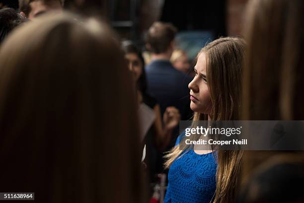 Annabel Beam visits with the media on the red carpet during the premiere of "Miracles From Heaven" on February 21, 2016 in Dallas, Texas.