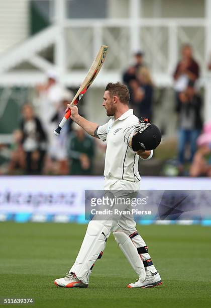 Brendon McCullum of New Zealand walks from the ground after his final test innings during day three of the Test match between New Zealand and...
