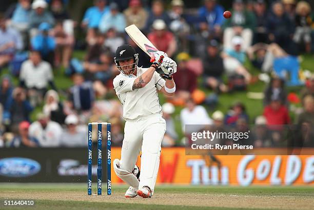 Brendon McCullum of New Zealand bats during day three of the Test match between New Zealand and Australia at Hagley Oval on February 22, 2016 in...