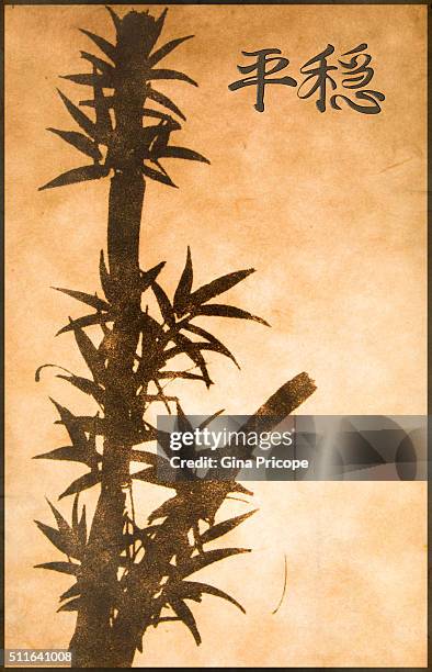 japan, bamboo tree and ideogram which means peace of mind - bamboo texture stock illustrations