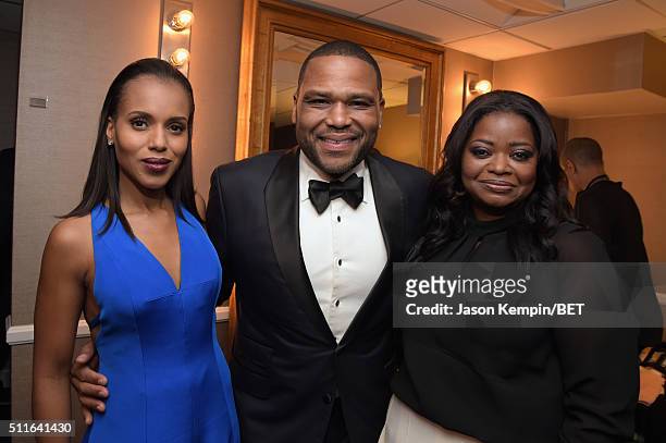 Actors Kerry Washington, Anthony Anderson and Octavia Spencer pose backstage at the 2016 ABFF Awards: A Celebration Of Hollywood at The Beverly...