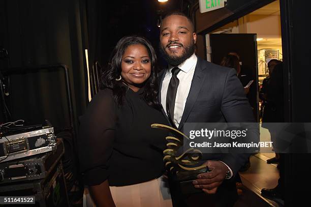 Actress Octavia Spencer and director Ryan Coogler pose backstage at the 2016 ABFF Awards: A Celebration Of Hollywood at The Beverly Hilton Hotel on...