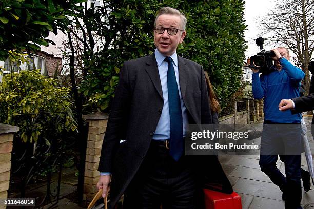 Justice Secretary Michael Gove departs his West London home on February 22, 2016 in London, England. Mr Gove will campaign for Britain to leave the...