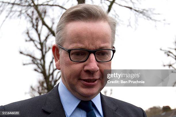 Justice Secretary Michael Gove departs his West London home on February 22, 2016 in London, England. Mr Gove will campaign for Britain to leave the...