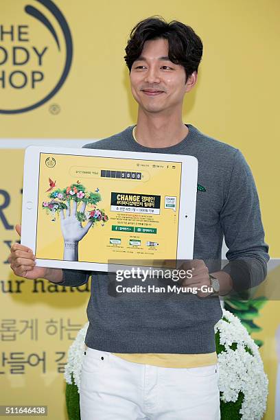 South Korean actor Gong Yoo attends the photocall for The Body Shop "CHANGE" Campaign on February 18, 2016 in Seoul, South Korea.