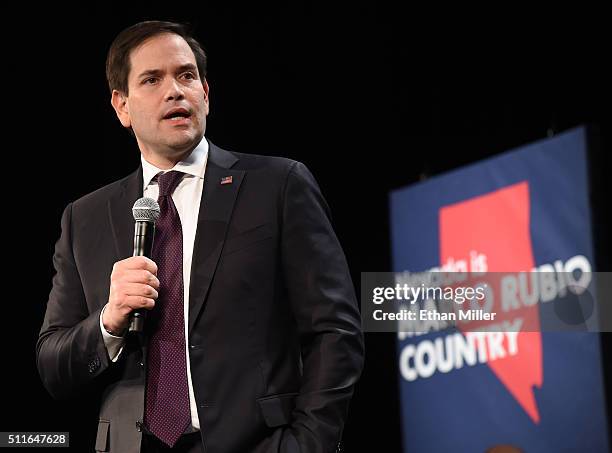 Republican presidential candidate Sen. Marco Rubio speaks at a rally at the Texas Station Gambling Hall & Hotel on February 21, 2016 in North Las...